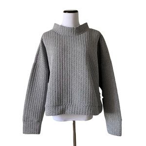 WORKSHOP Sz XL Black White Chevron Print Ribbed Knitted Mock Neck Sweatshirt